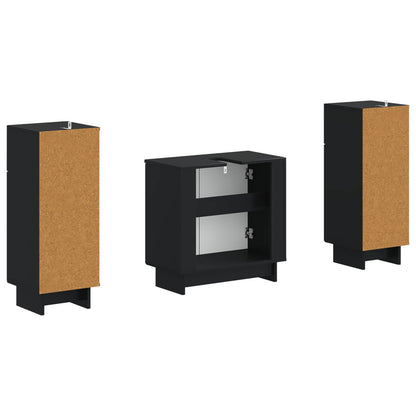 3 Piece Bathroom Cabinet Set EDE Black Engineered Wood