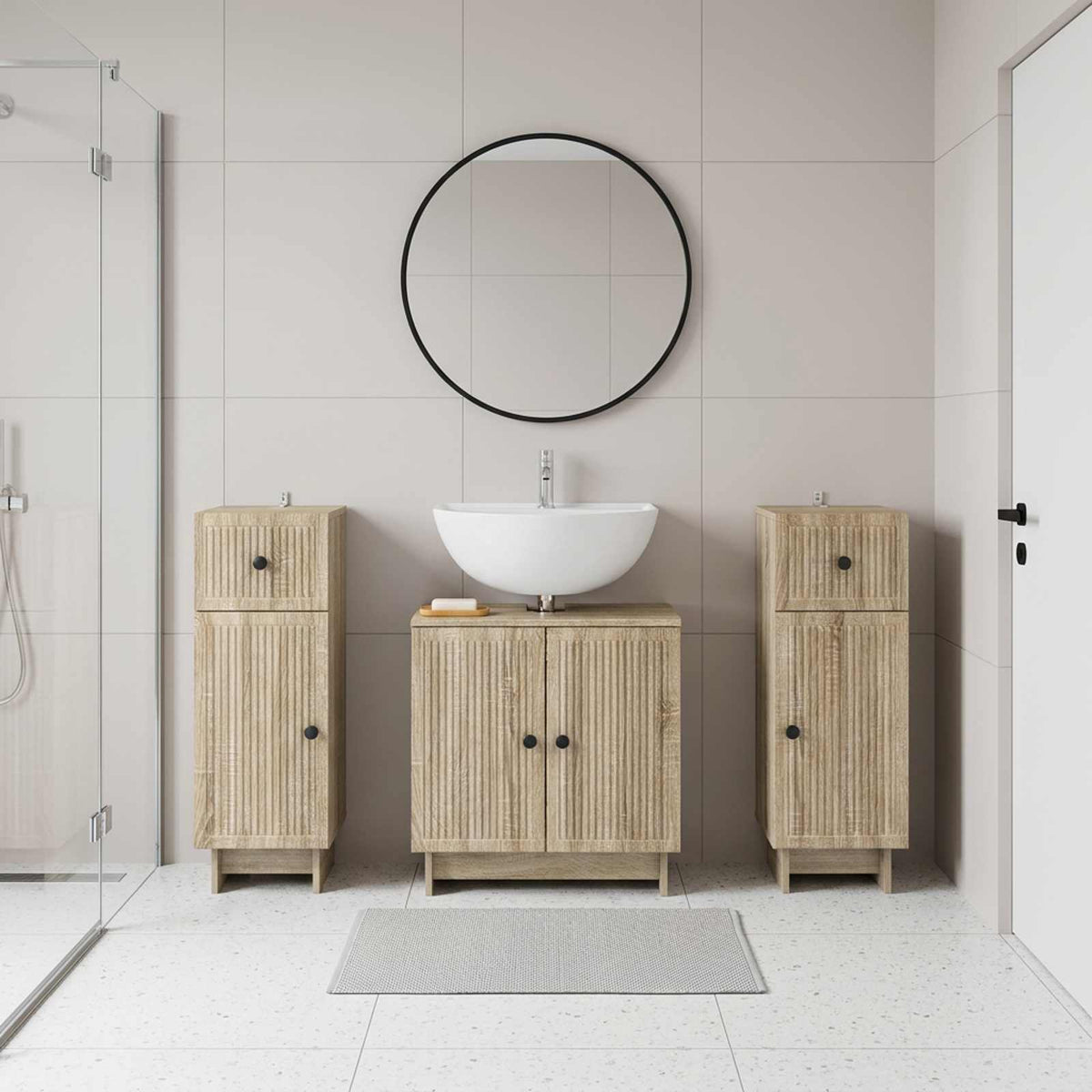 3 Piece Bathroom Cabinet Set EDE Sonoma Oak Engineered Wood