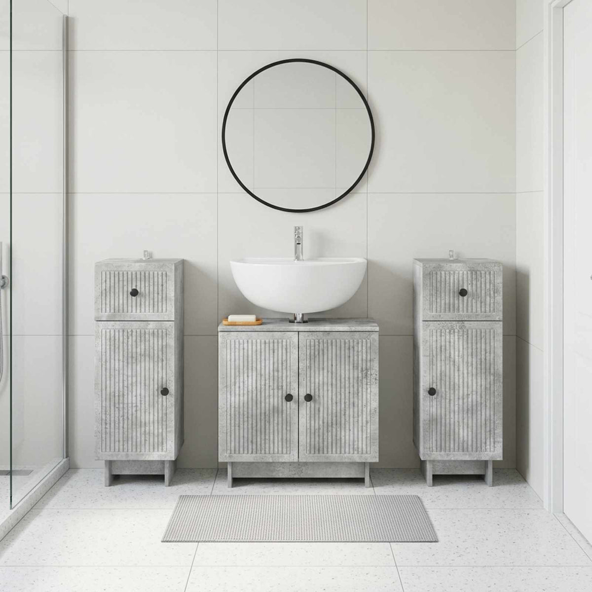 3 Piece Bathroom Cabinet Set EDE 3 pcs Concrete Grey