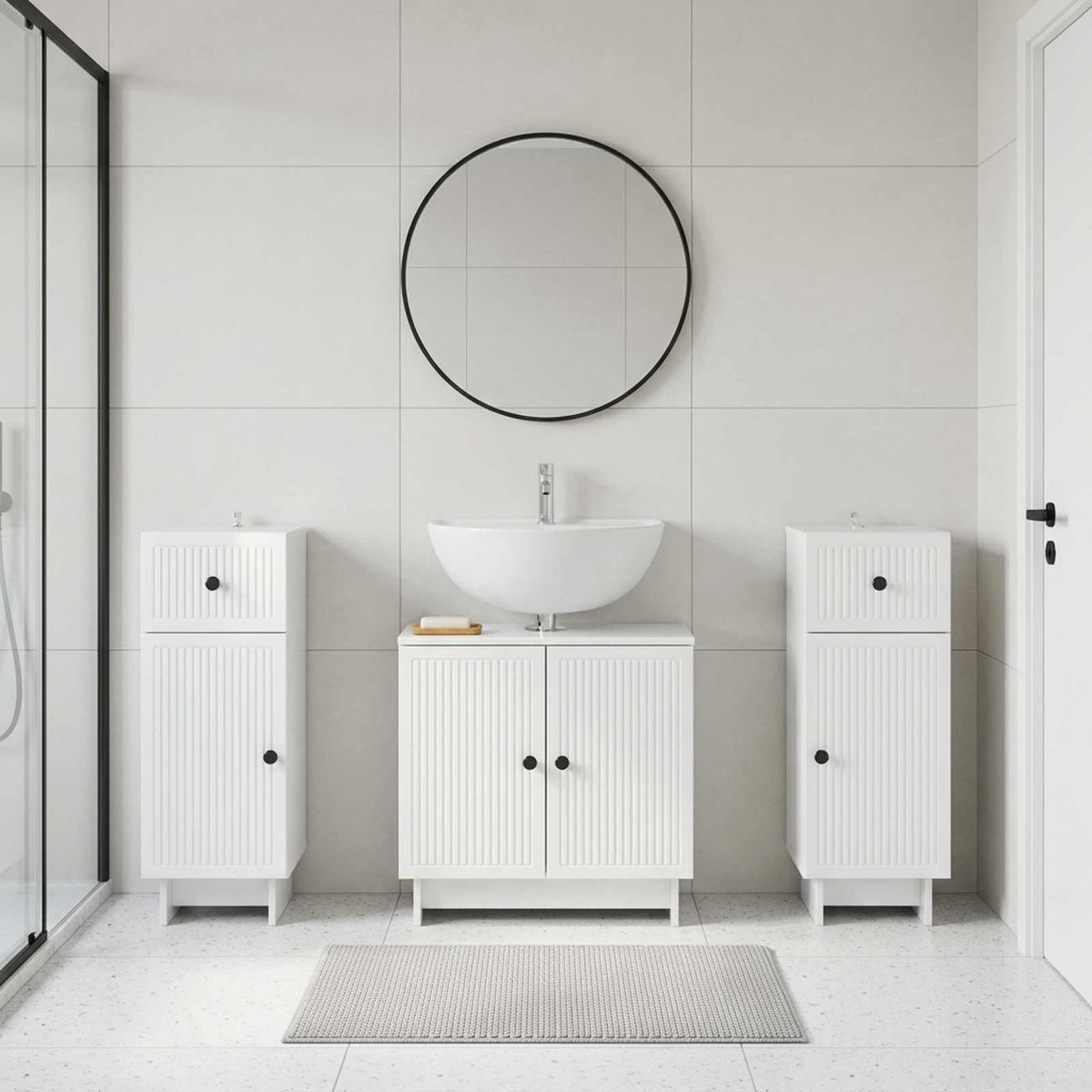 3 Piece Bathroom Cabinet Set EDE 3 pcs High Gloss White