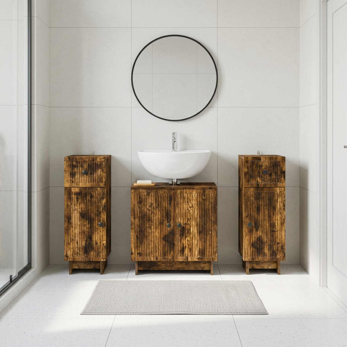 3 Piece Bathroom Cabinet Set EDE 3 pcs Smoked Oak