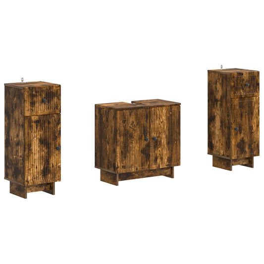 2 Piece Bathroom Cabinet Set EDE Smoked Oak Engineered Wood