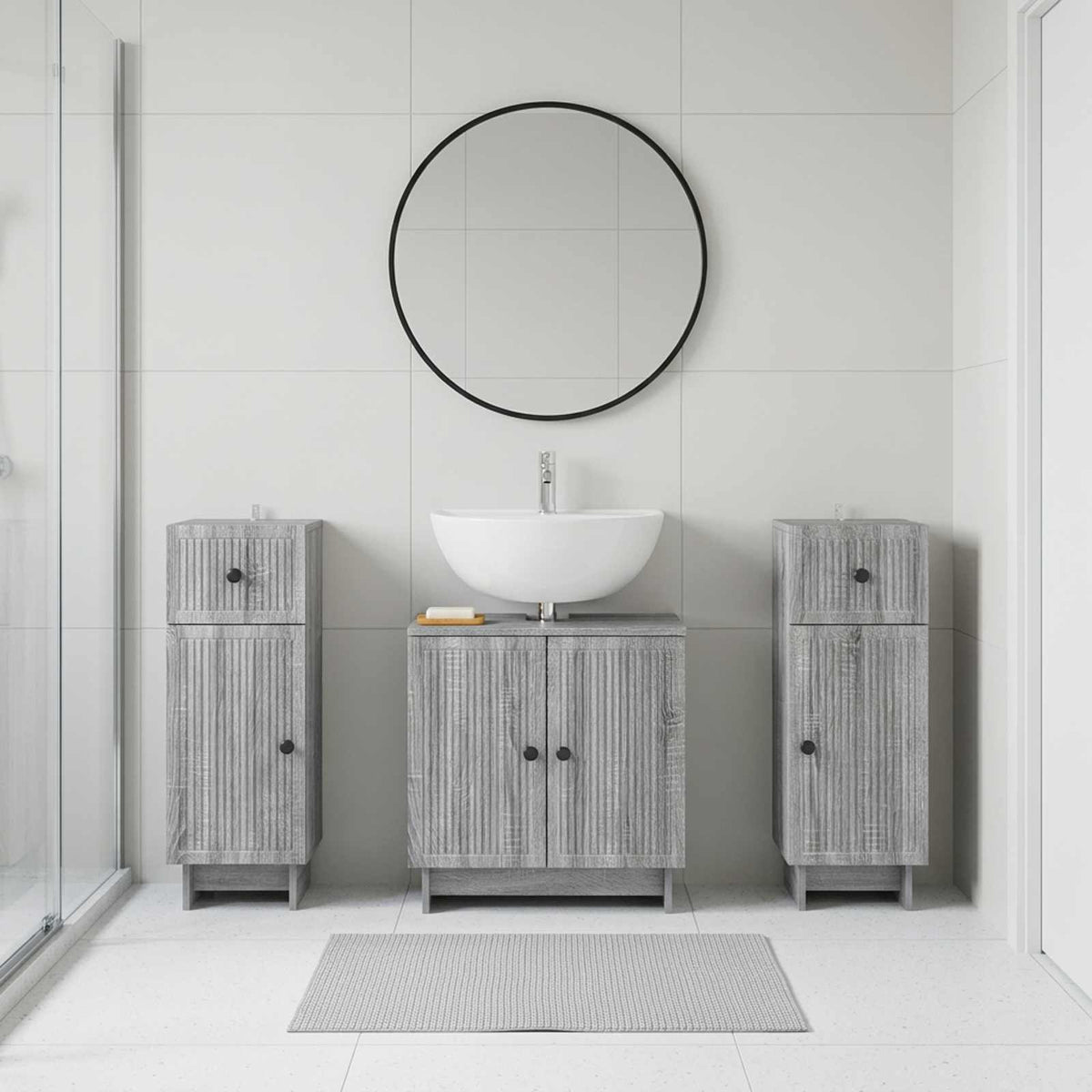 3 Piece Bathroom Cabinet Set EDE Grey Sonoma Engineered Wood