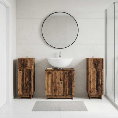 3 Piece Bathroom Cabinet Set EDE 3 pcs Old Wood 30 x 31 x 80 cm