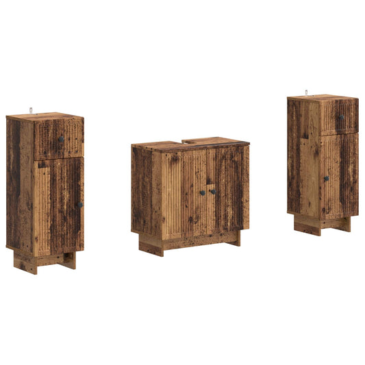2 Piece Bathroom Cabinet Set EDE Old Wood Engineered Wood