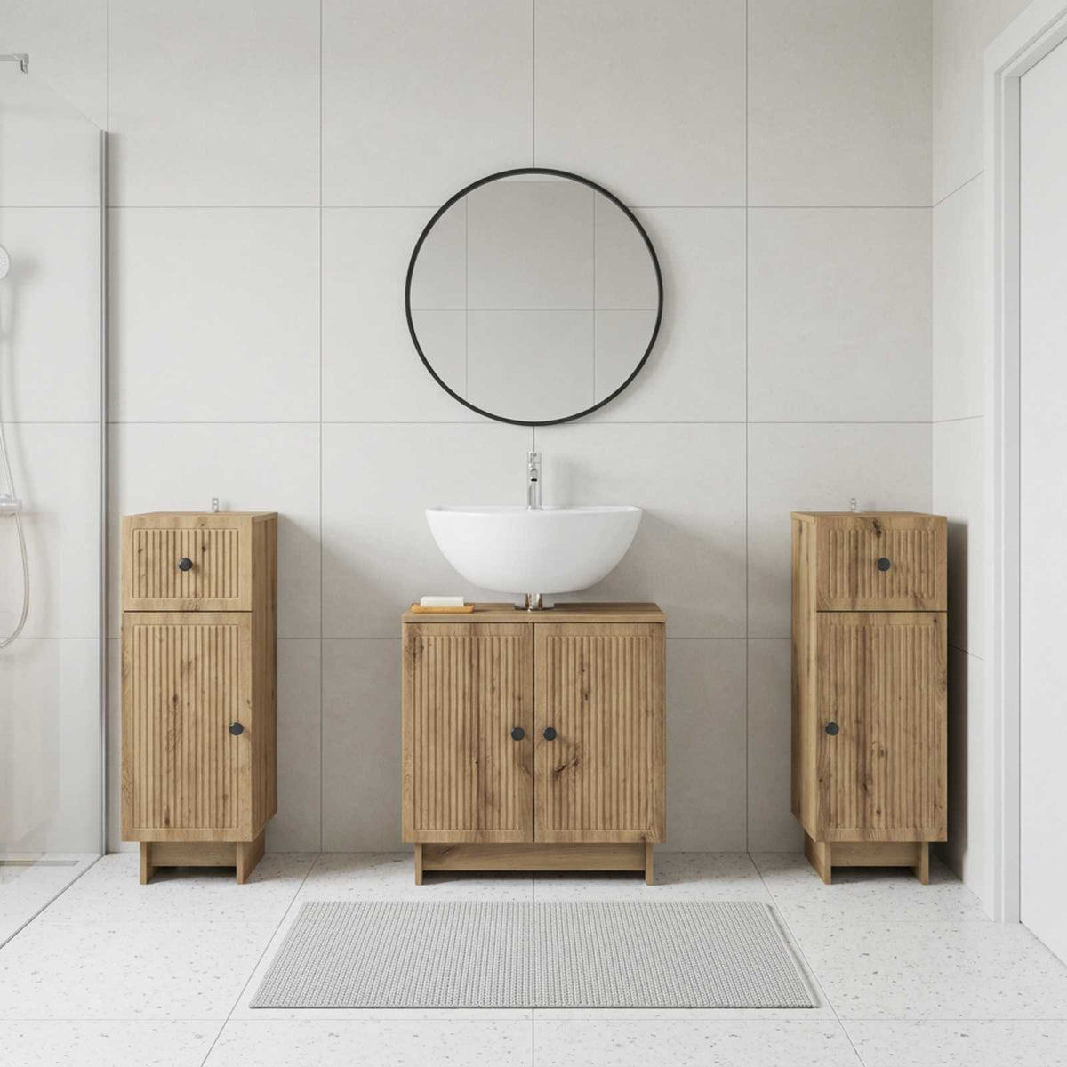 3 Piece Bathroom Cabinet Set EDE 3 pcs Artisan Oak
