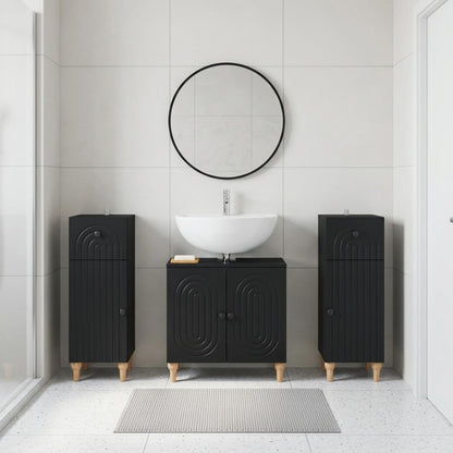 3 Piece Bathroom Cabinet Set ALKMAAR Black Engineered Wood