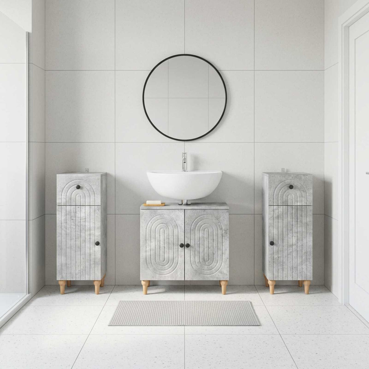 3 Piece Bathroom Cabinet Set ALKMAAR 3 pcs Concrete Grey
