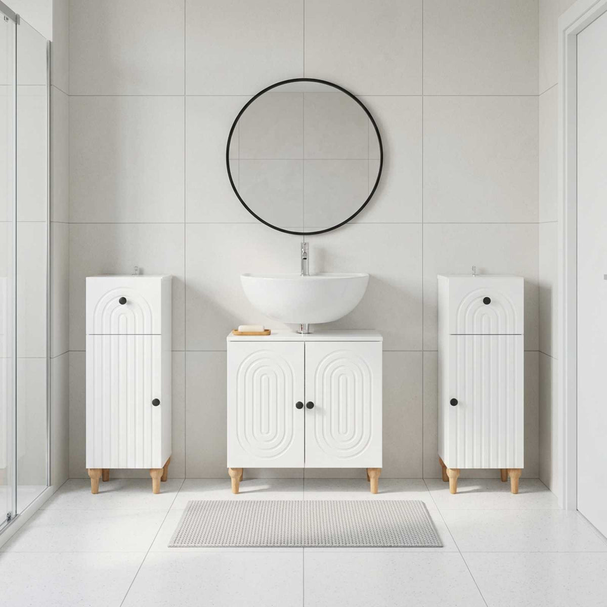 3 Piece Bathroom Cabinet Set ALKMAAR 3 pcs High Gloss White