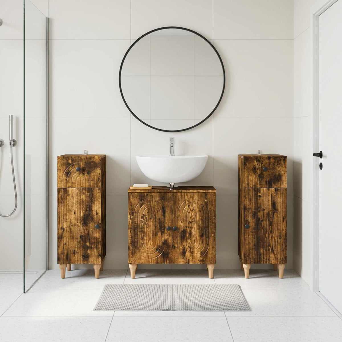 3 Piece Bathroom Cabinet Set ALKMAAR 3 pcs Smoked Oak