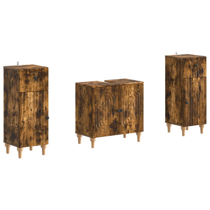 2 Piece Bathroom Cabinet Set ALKMAAR Smoked Oak Engineered Wood