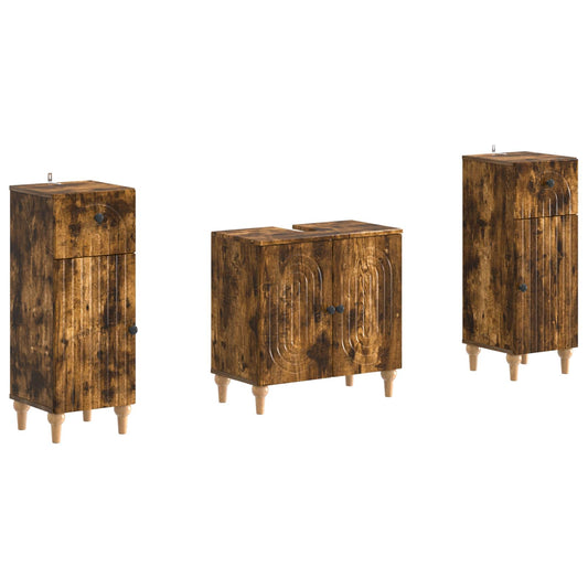 2 Piece Bathroom Cabinet Set ALKMAAR Smoked Oak Engineered Wood