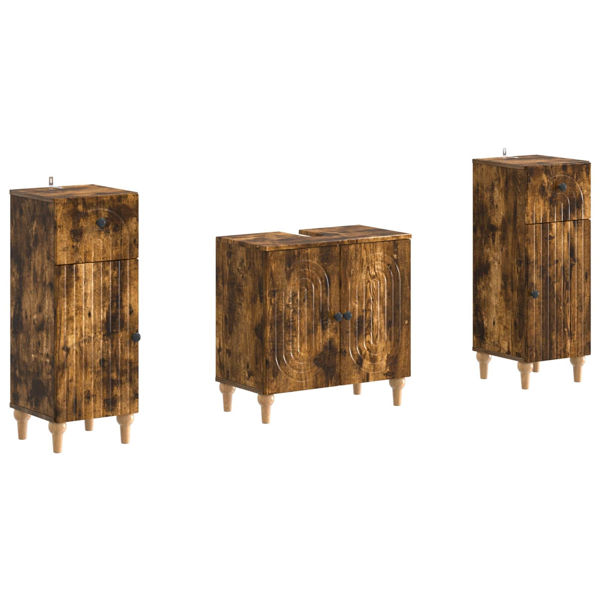 3 Piece Bathroom Cabinet Set ALKMAAR 3 pcs Smoked Oak