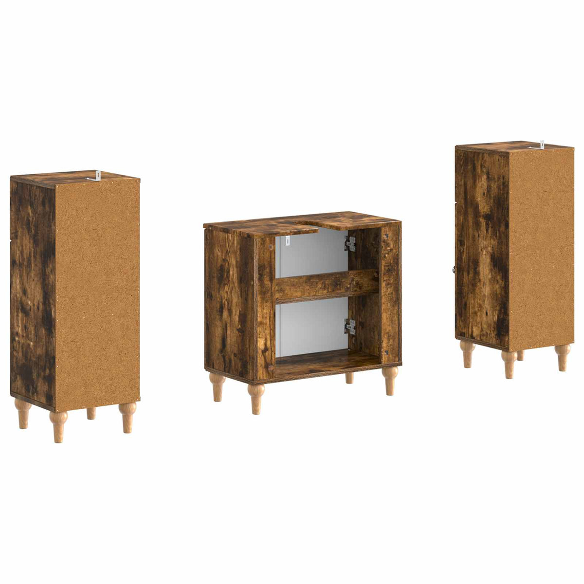 3 Piece Bathroom Cabinet Set ALKMAAR 3 pcs Smoked Oak