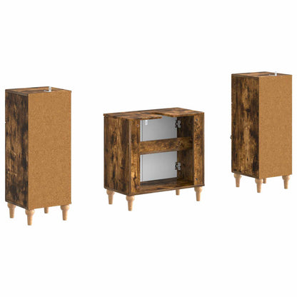 3 Piece Bathroom Cabinet Set ALKMAAR 3 pcs Smoked Oak