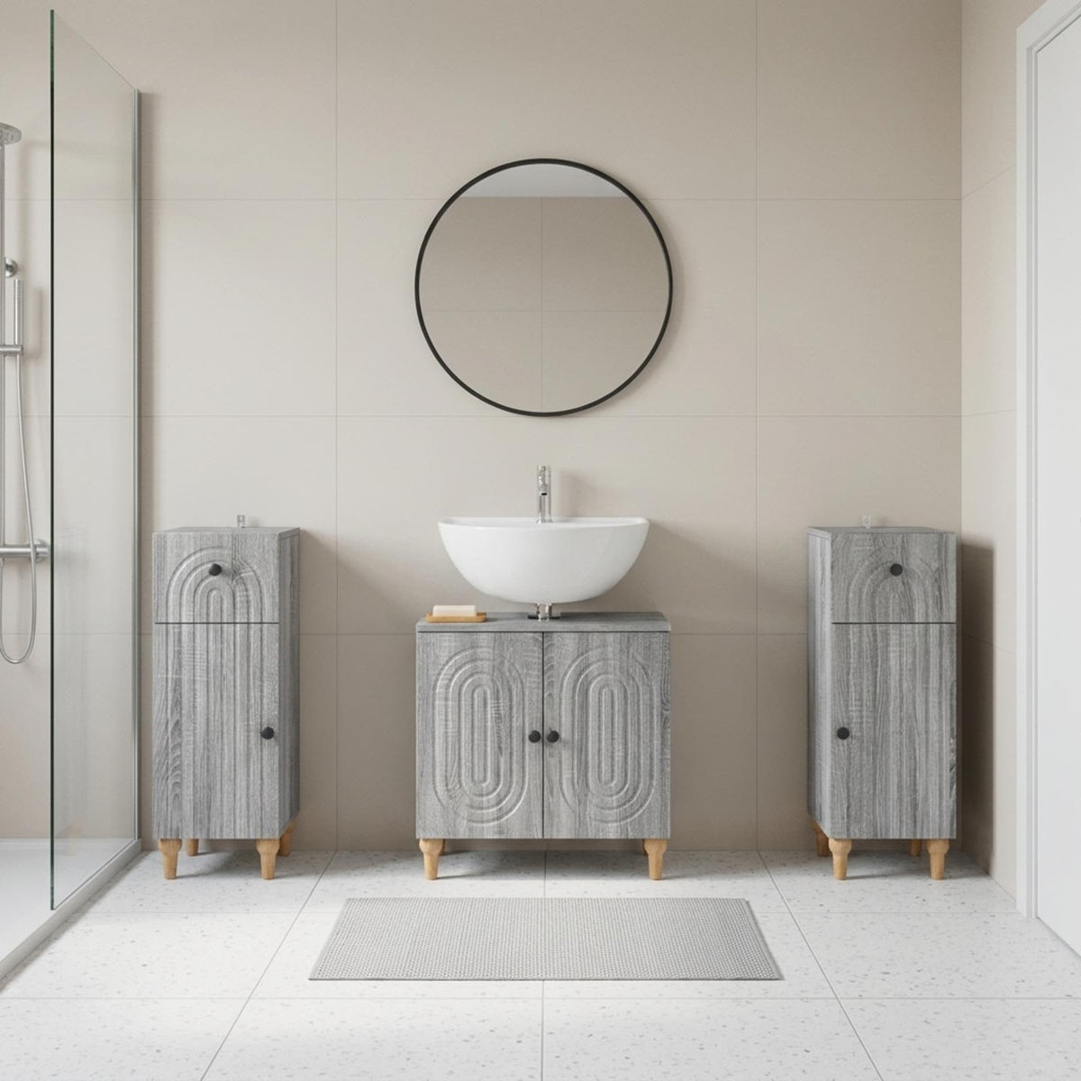 3 Piece Bathroom Cabinet Set ALKMAAR Grey Sonoma