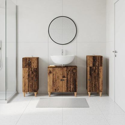 3 Piece Bathroom Cabinet Set ALKMAAR Old Wood Engineered Wood