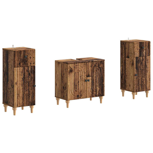 2 Piece Bathroom Cabinet Set ALKMAAR Old Wood Engineered Wood