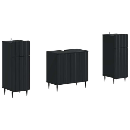 3 Piece Bathroom Cabinet Set ZWOLLE Black Engineered Wood