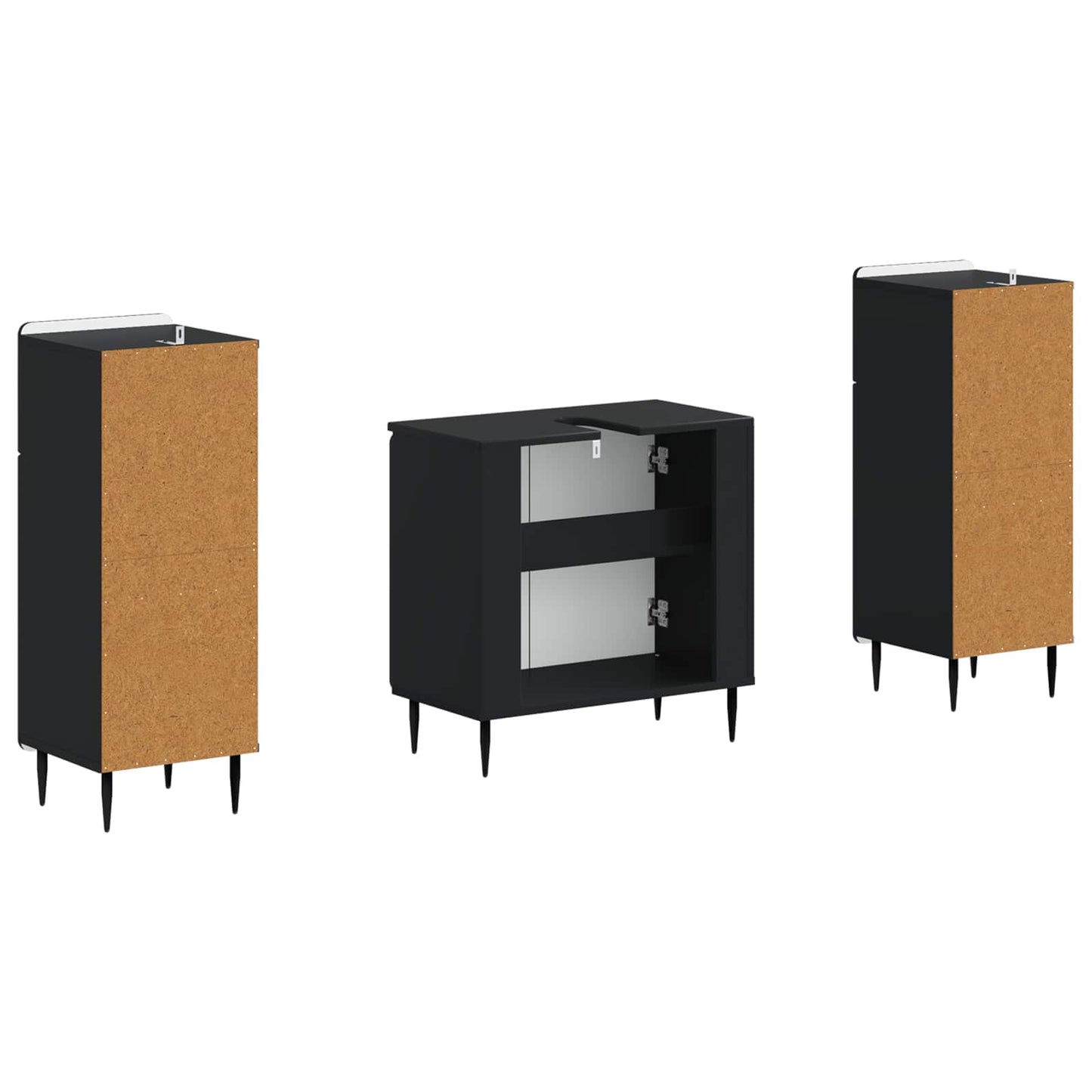 3 Piece Bathroom Cabinet Set ZWOLLE Black Engineered Wood