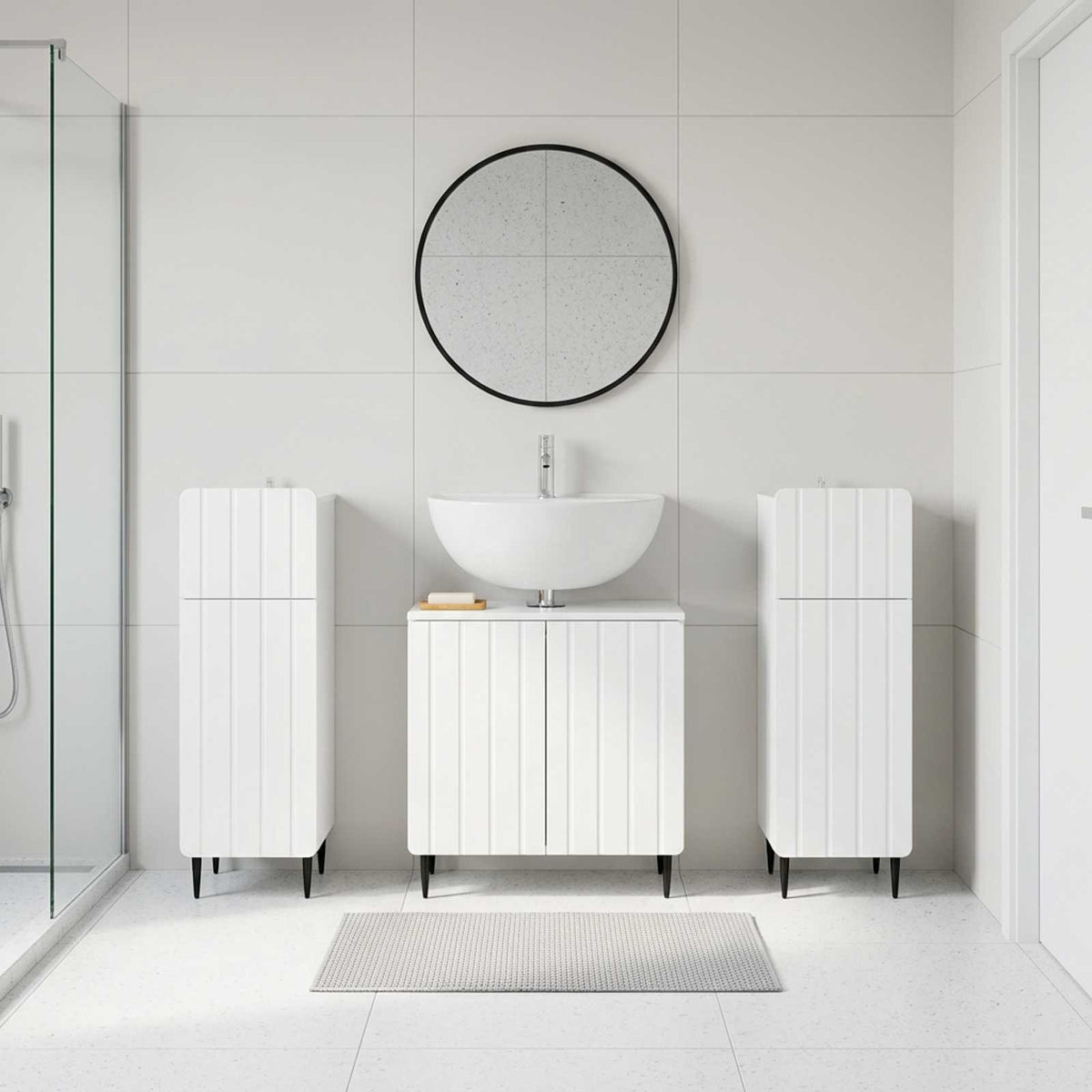 3 Piece Bathroom Cabinet Set ZWOLLE 3 pcs High Gloss White