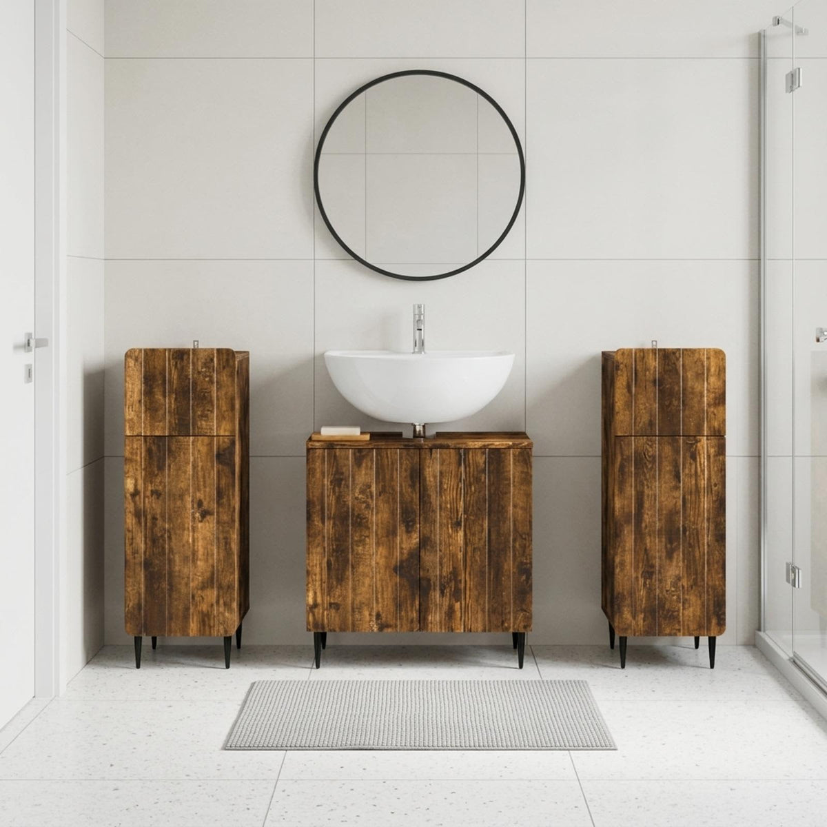 3 Piece Bathroom Cabinet Set ZWOLLE Smoked Oak Engineered Wood