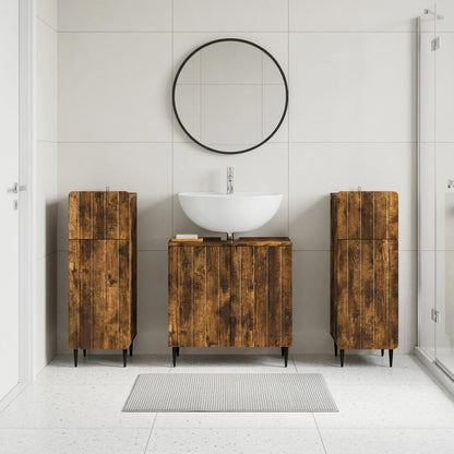3 Piece Bathroom Cabinet Set ZWOLLE Smoked Oak Engineered Wood