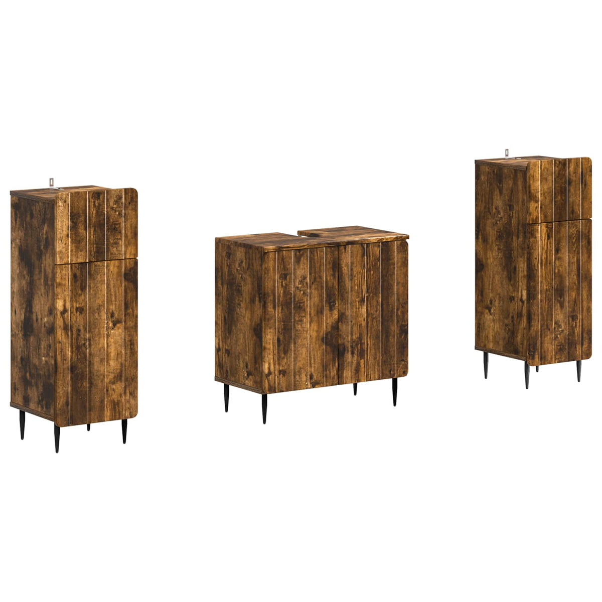 3 Piece Bathroom Cabinet Set ZWOLLE Smoked Oak Engineered Wood
