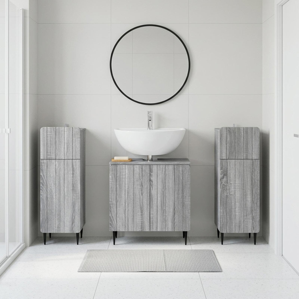 3 Piece Bathroom Cabinet Set ZWOLLE Grey Sonoma Engineered Wood