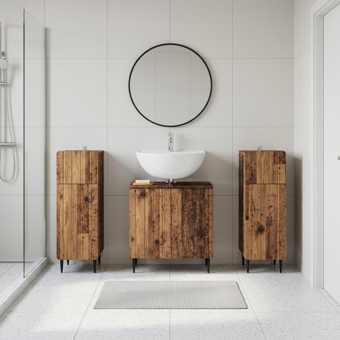 3 Piece Bathroom Cabinet Set ZWOLLE Old Wood Engineered Wood