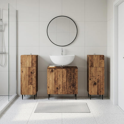 3 Piece Bathroom Cabinet Set ZWOLLE Old Wood Engineered Wood