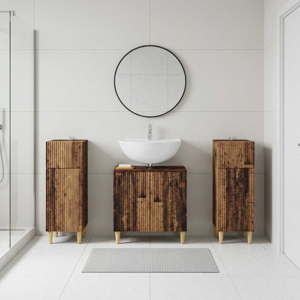3 Piece Bathroom Cabinet Set ARNHEM 3 pcs Old Wood