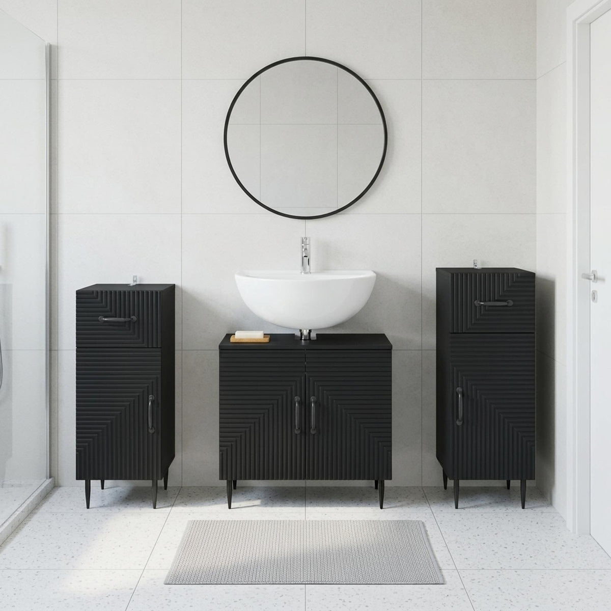 3 Piece Bathroom Cabinet Set HAARLEM Black Engineered Wood