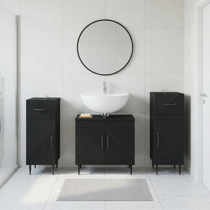 3 Piece Bathroom Cabinet Set HAARLEM Black Engineered Wood