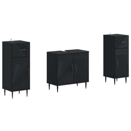 2 Piece Bathroom Cabinet Set HAARLEM Black Engineered Wood