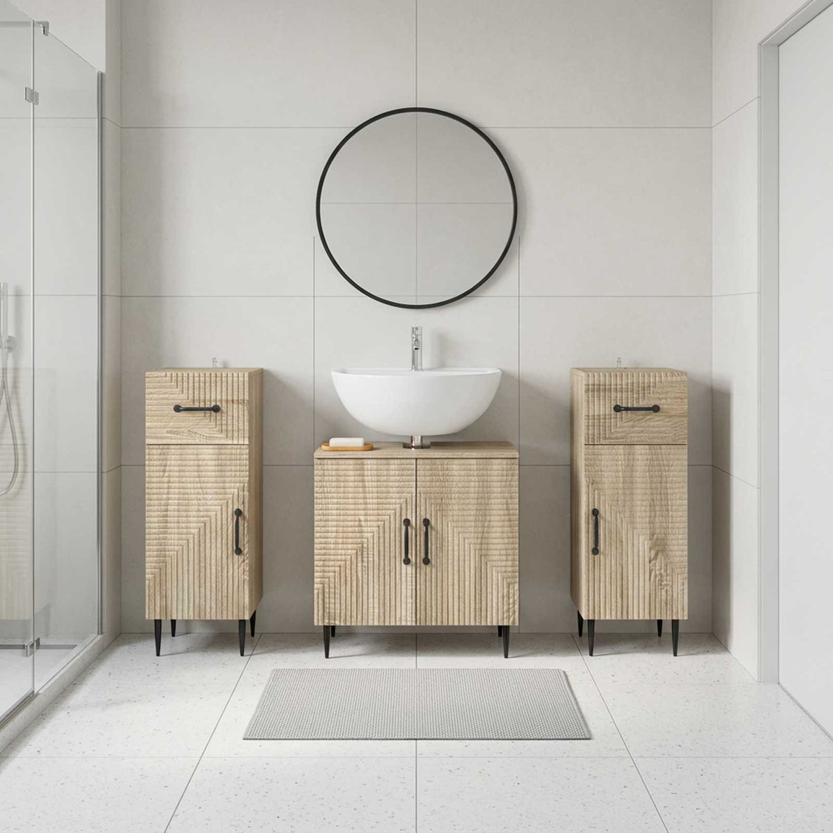3 Piece Bathroom Cabinet Set HAARLEM Sonoma Oak Engineered Wood