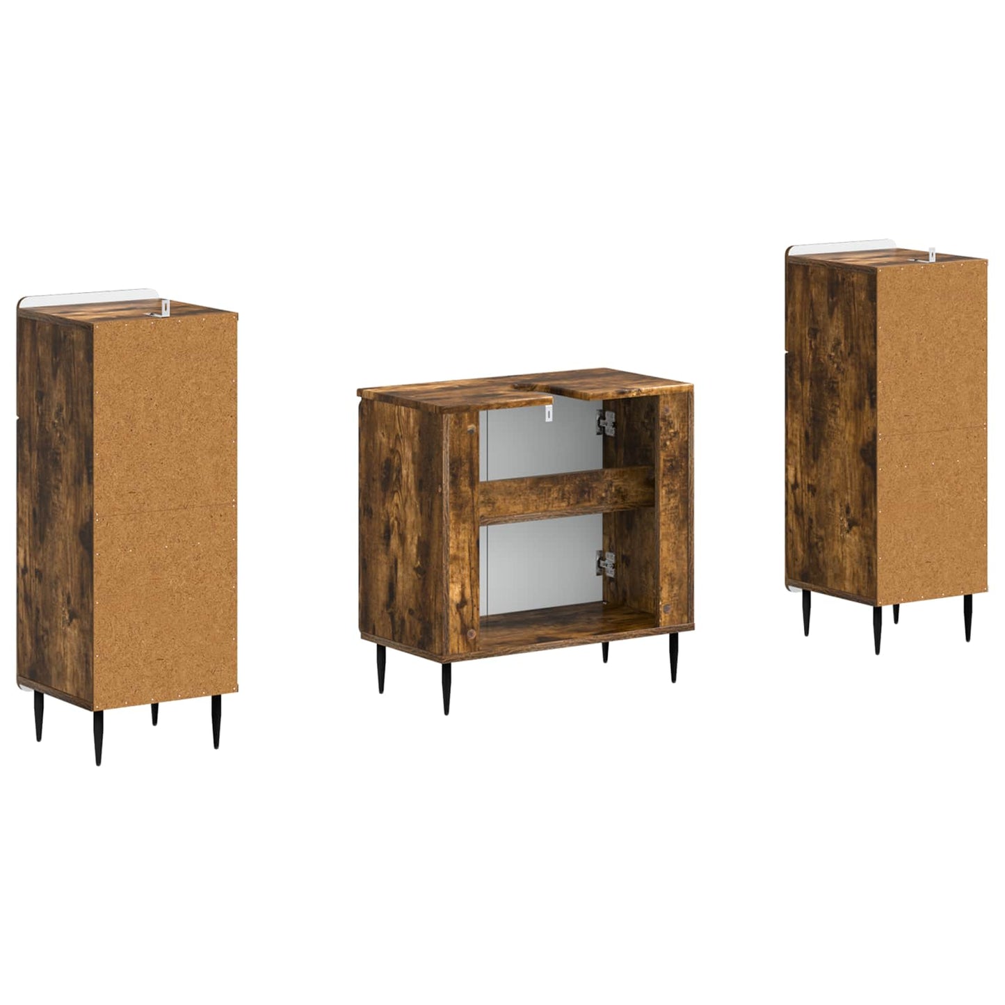3 Piece Bathroom Cabinet Set HAARLEM Smoked Oak Engineered Wood