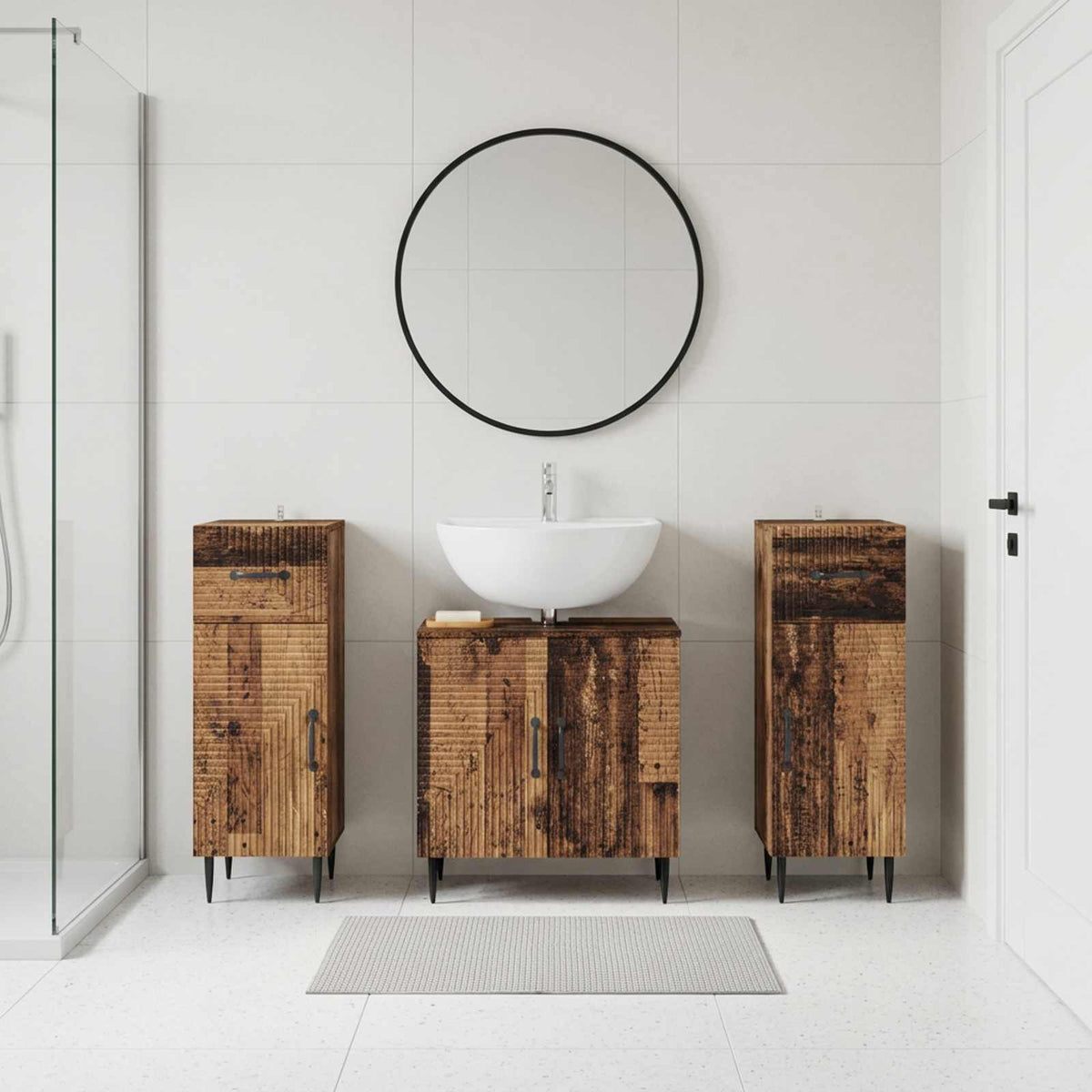 3 Piece Bathroom Cabinet Set HAARLEM 3 pcs Old Wood