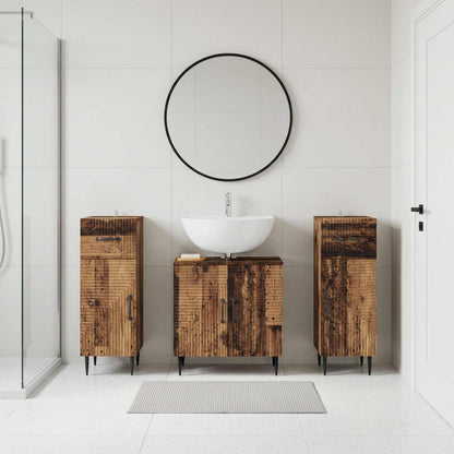 3 Piece Bathroom Cabinet Set HAARLEM 3 pcs Old Wood