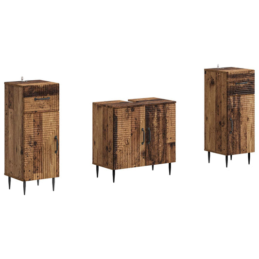 2 Piece Bathroom Cabinet Set HAARLEM Old Wood Engineered Wood