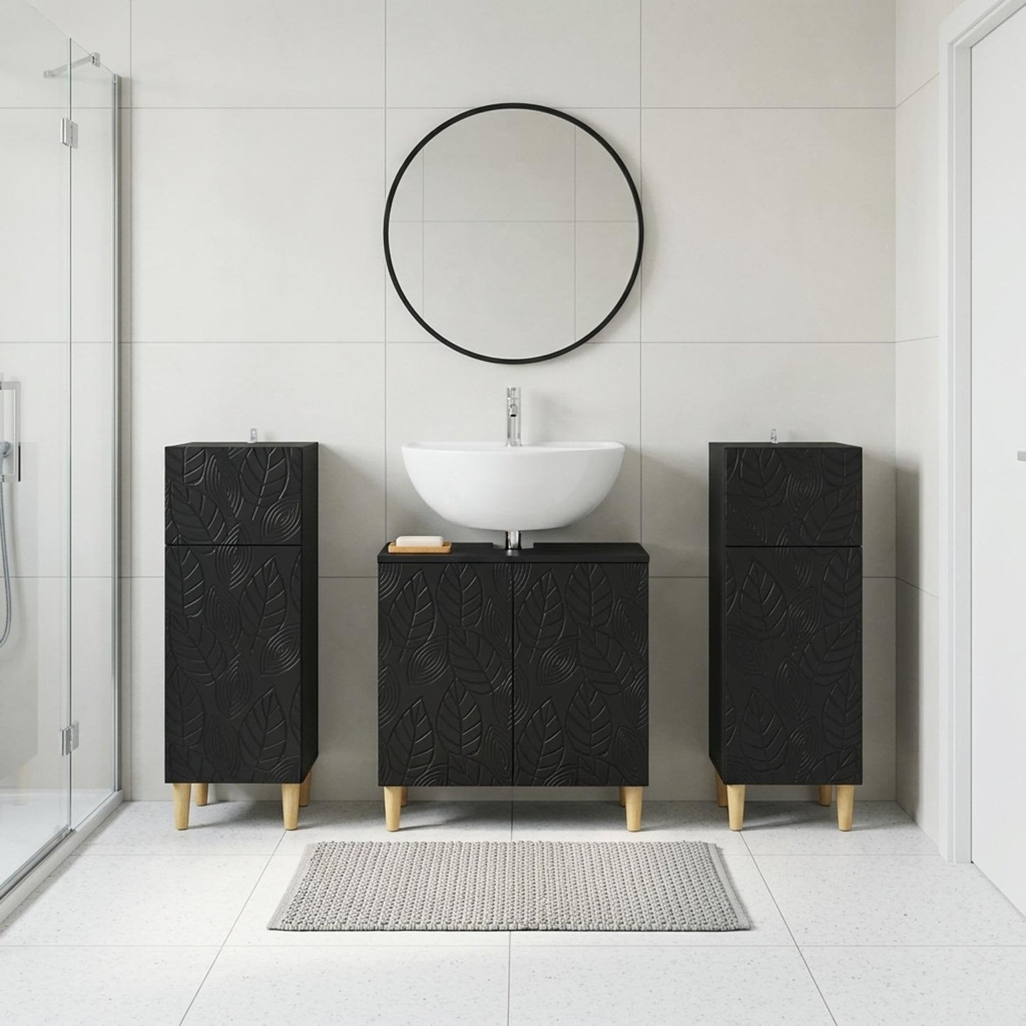 3 Piece Bathroom Cabinet Set DELFT Black Engineered Wood