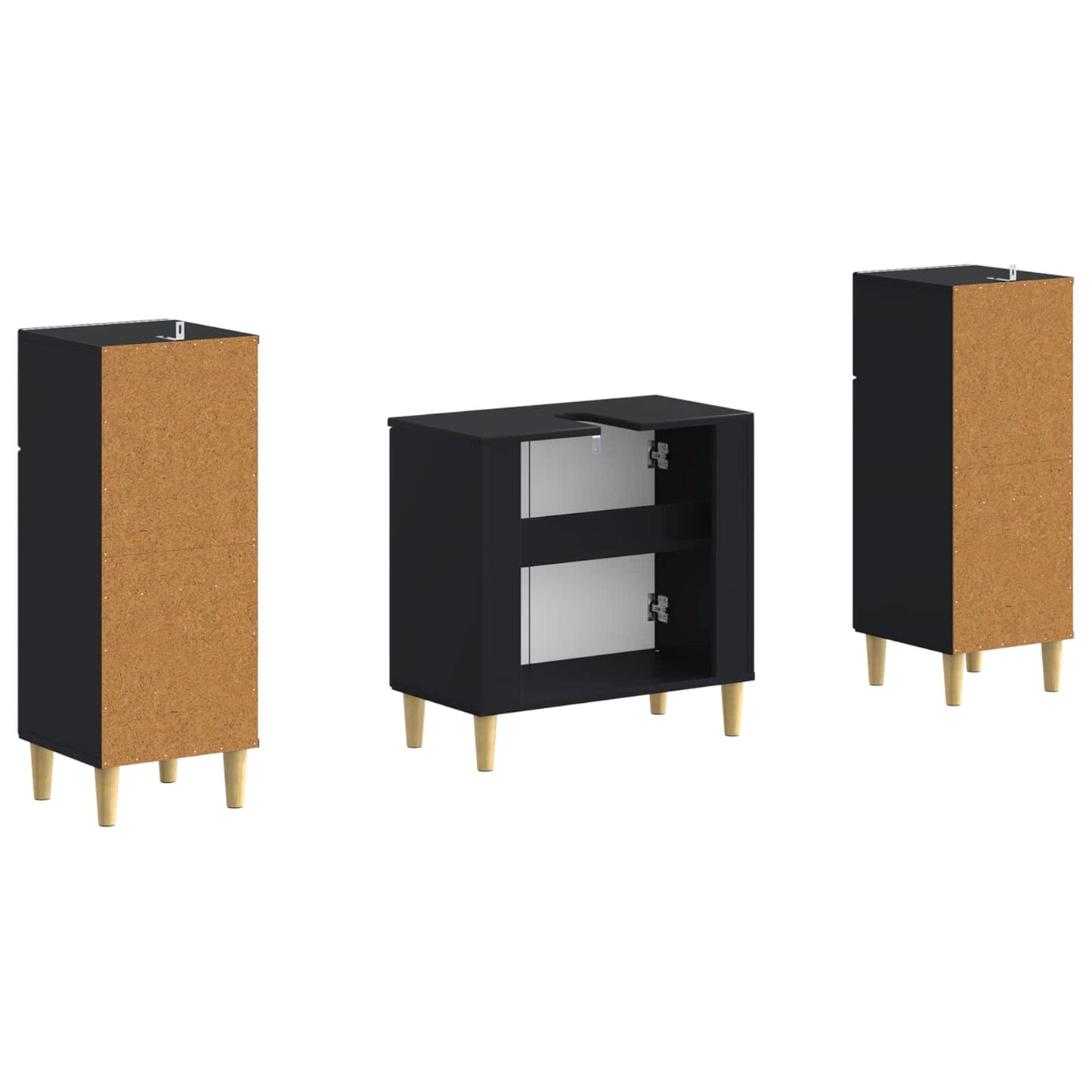 3 Piece Bathroom Cabinet Set DELFT Black Engineered Wood