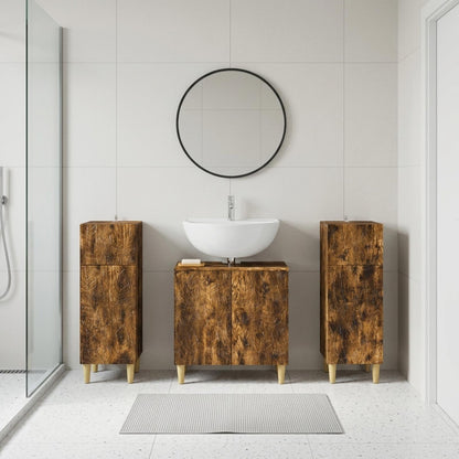 3 Piece Bathroom Cabinet Set DELFT Smoked Oak Engineered Wood