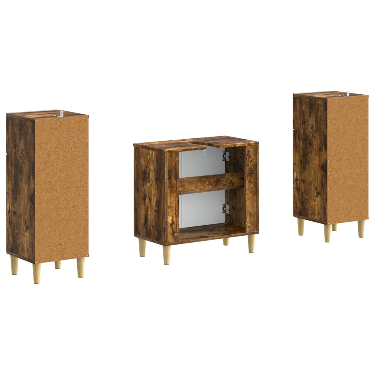 3 Piece Bathroom Cabinet Set DELFT Smoked Oak Engineered Wood