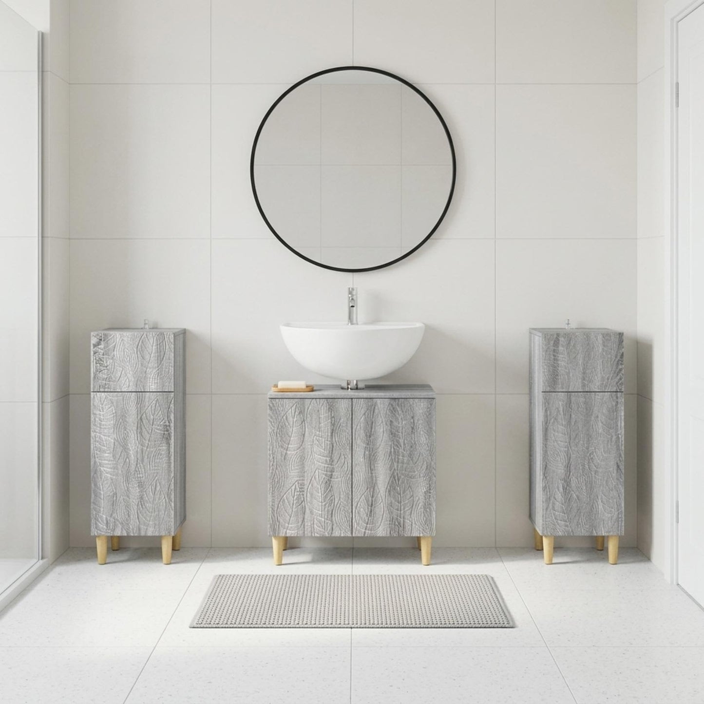 3 Piece Bathroom Cabinet Set DELFT Grey Sonoma Engineered Wood