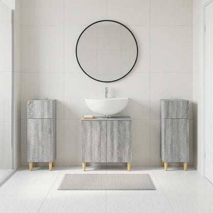 3 Piece Bathroom Cabinet Set DELFT Grey Sonoma Engineered Wood