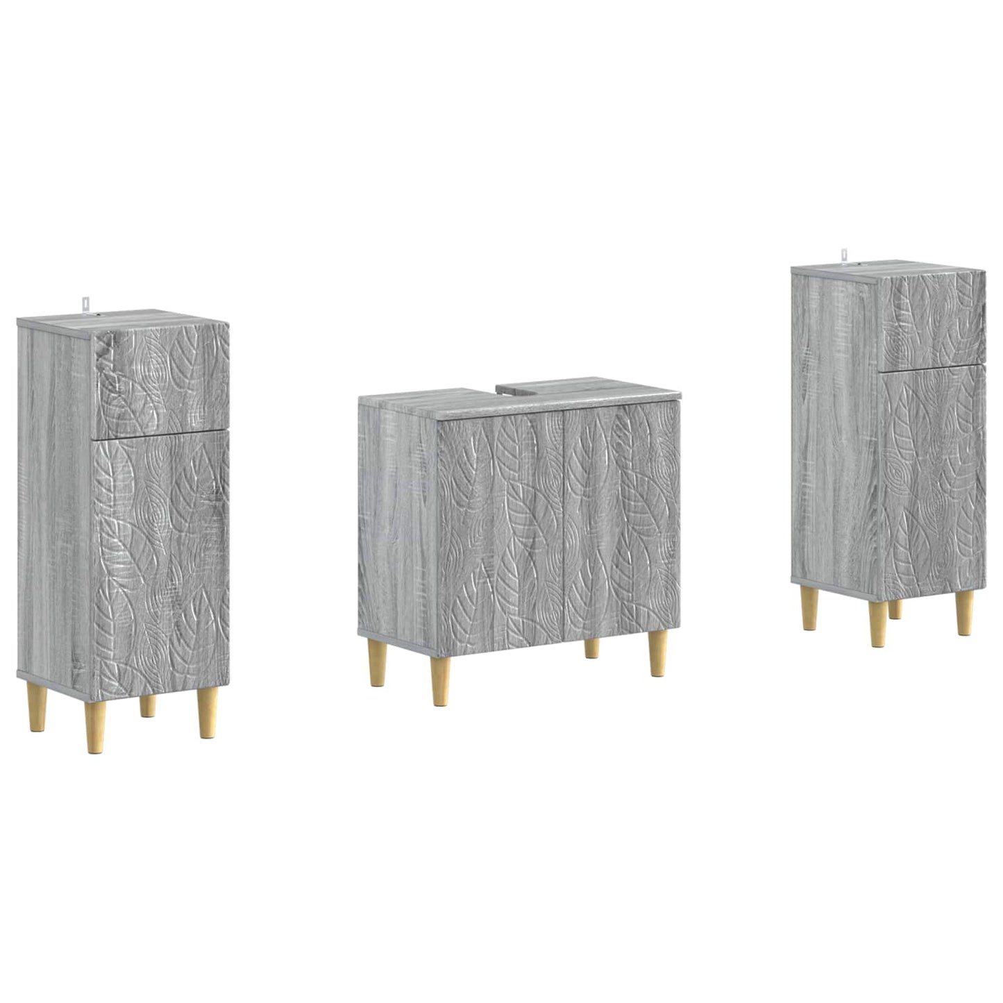 3 Piece Bathroom Cabinet Set DELFT Grey Sonoma Engineered Wood