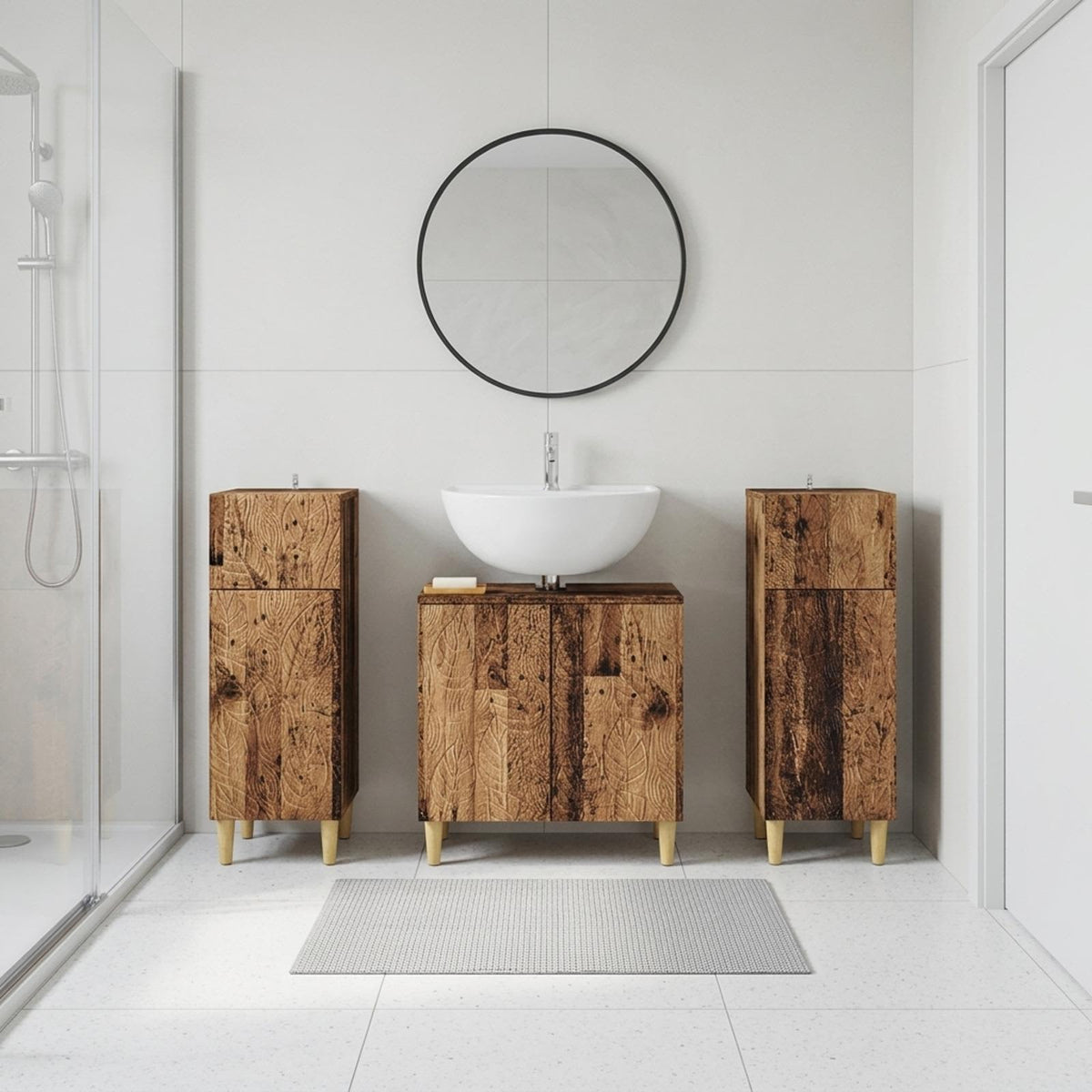 3 Piece Bathroom Cabinet Set DELFT Old Wood Engineered Wood