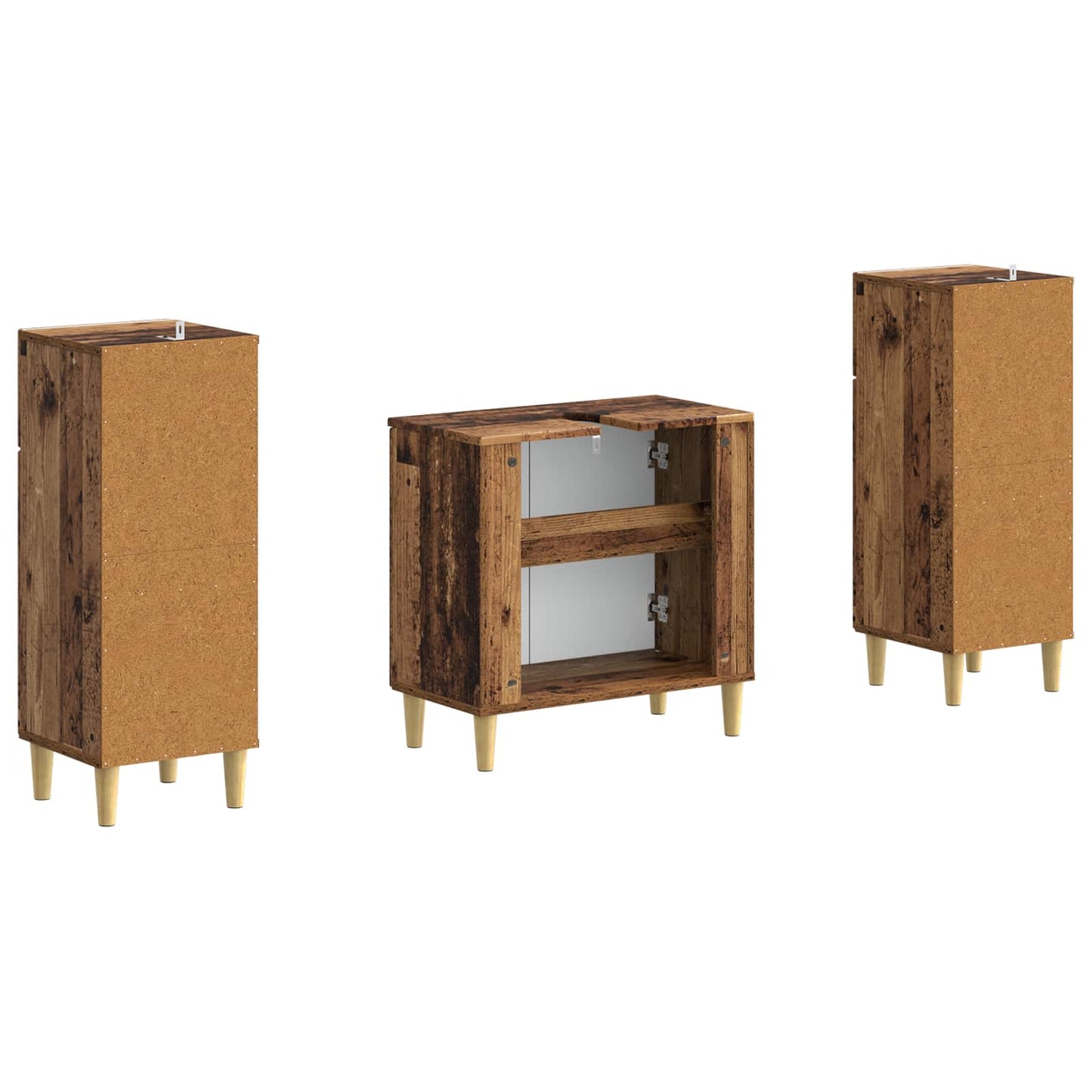 3 Piece Bathroom Cabinet Set DELFT Old Wood Engineered Wood