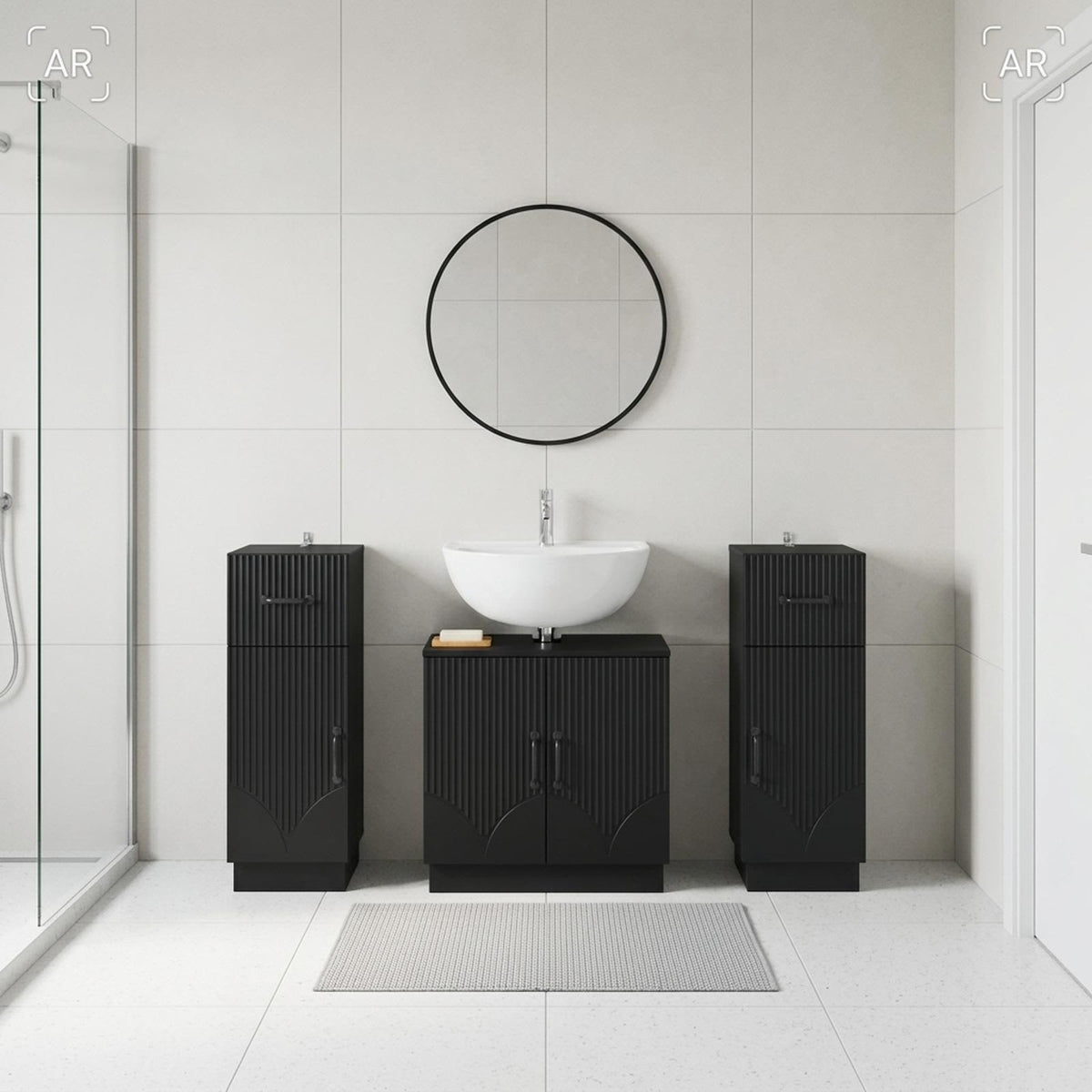 3 Piece Bathroom Cabinet Set HOORN Black Engineered Wood